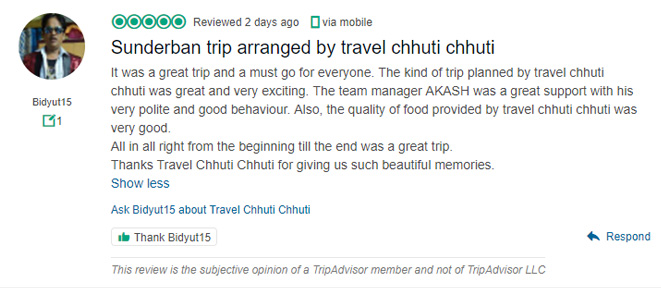 It was a great trip and a must go for everyone. The kind of trip planned by travel chhuti chhuti was great and very exciting. The team manager AKASH was a great support with his very polite and good behaviour. Also, the quality of food provided by travel chhuti chhuti was very good.
All in all right from the beginning till the end was a great trip.
Thanks Travel Chhuti Chhuti for giving us such beautiful memories.